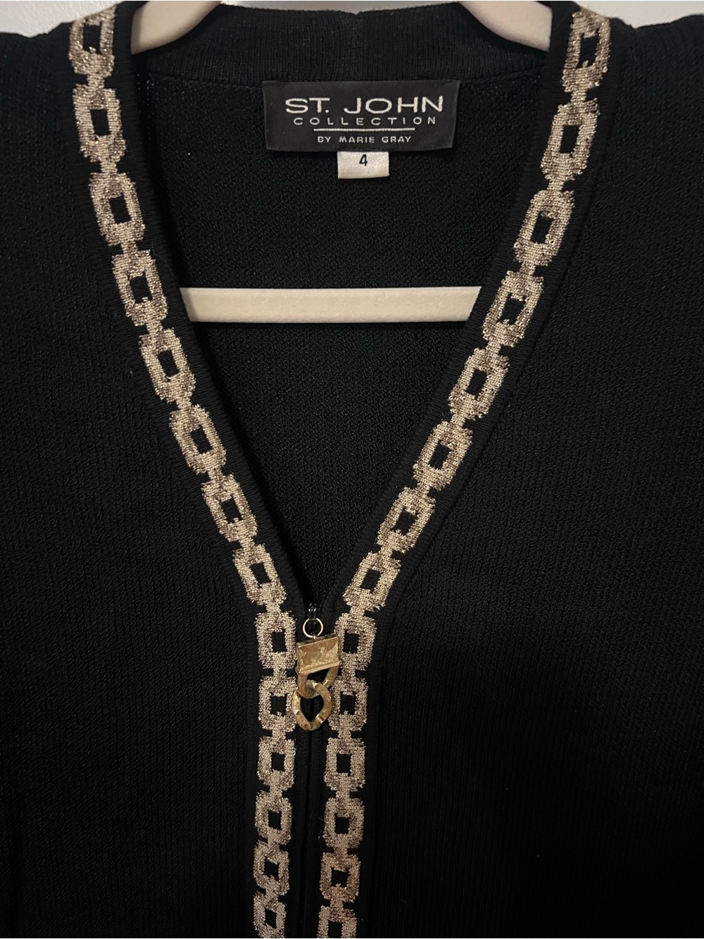St. John 3 piece Black Knit Zip Jacket and 2 Skirts Set with Gold Chain Trim - Picture 6 of 6
